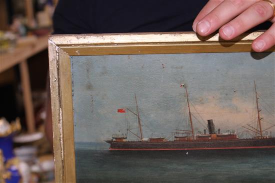 19th century English School, oil on canvas laid on board, P & O Steamer, c.1875, 18 x 32cm